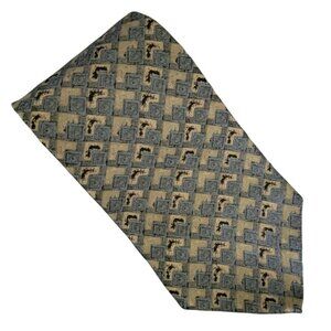 Van Heusen Silk Tie Brown Blue Geometric Mens Necktie Business Made In USA